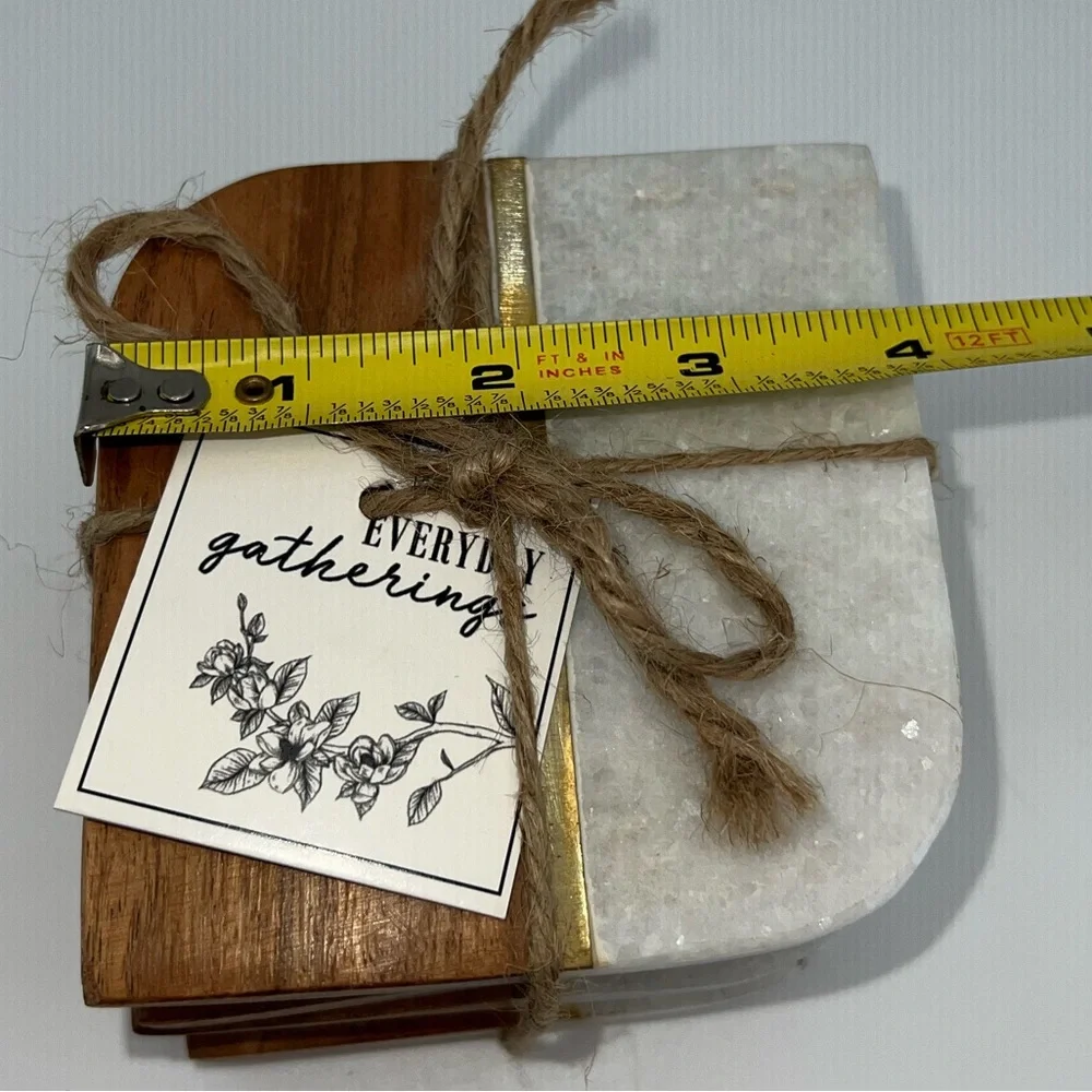 Marble Wood Brass Coasters Set Of 4 Modern Contemporary NEW With Tags